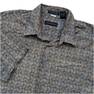 Jhane Barnes Shirt Mens XL Geometric Woven In Japan Short Sleeve Button Up